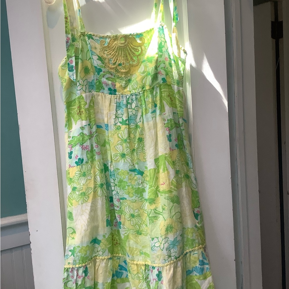 Lilly Pulitzer Lime Green Floral Maxi Dress with Yellow Accents